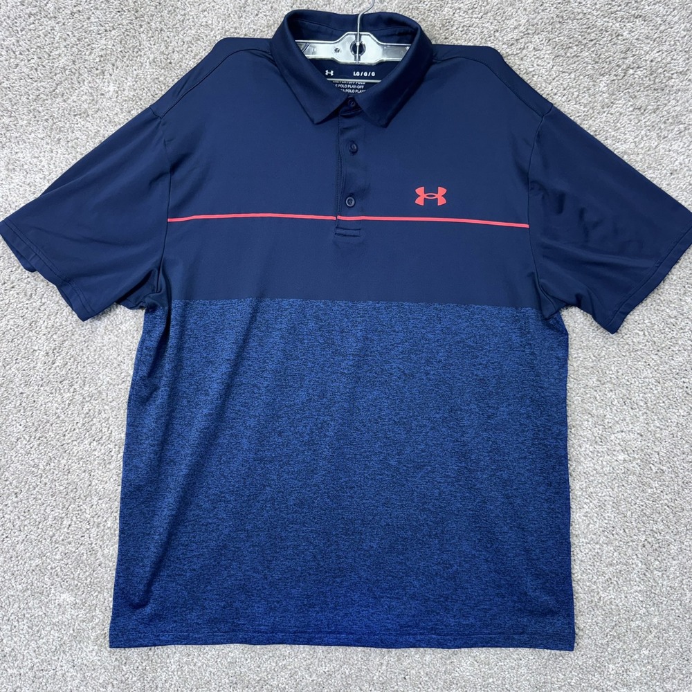 Under Armour Polo Shirt Mens Large The Playoff Polo Navy Blue Heathered EUC